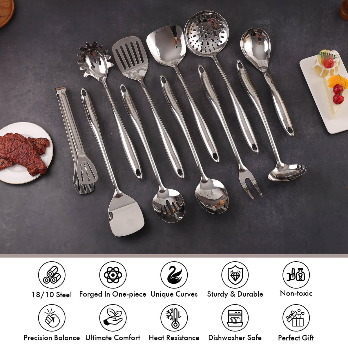 Standcn meat fork for secure flips and carving with control.