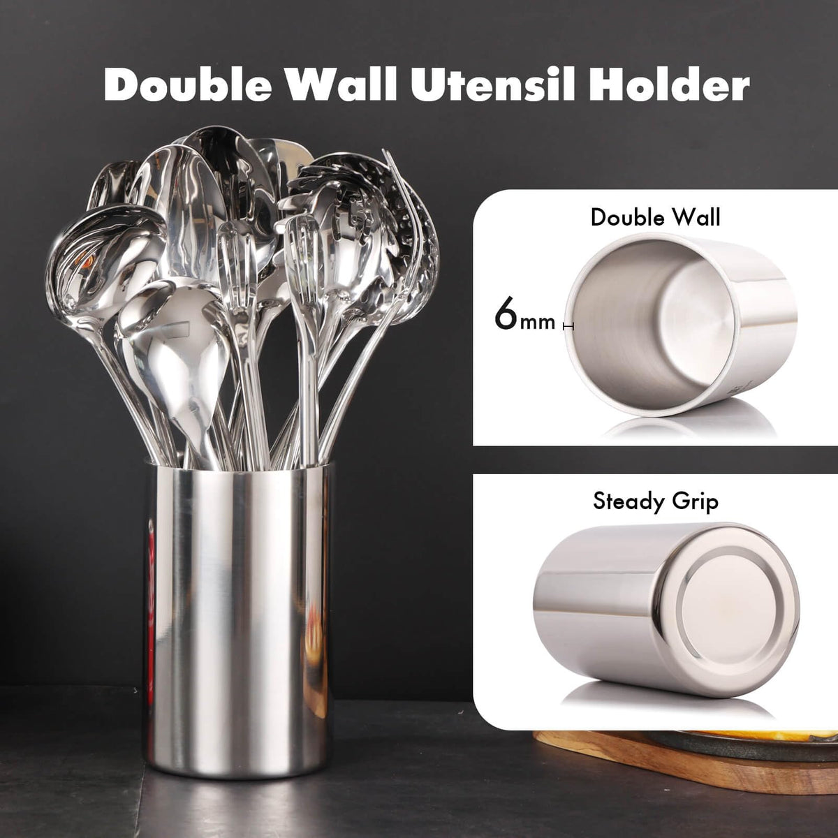 Standcn slotted-serving-spoon drains and serves without excess liquid.