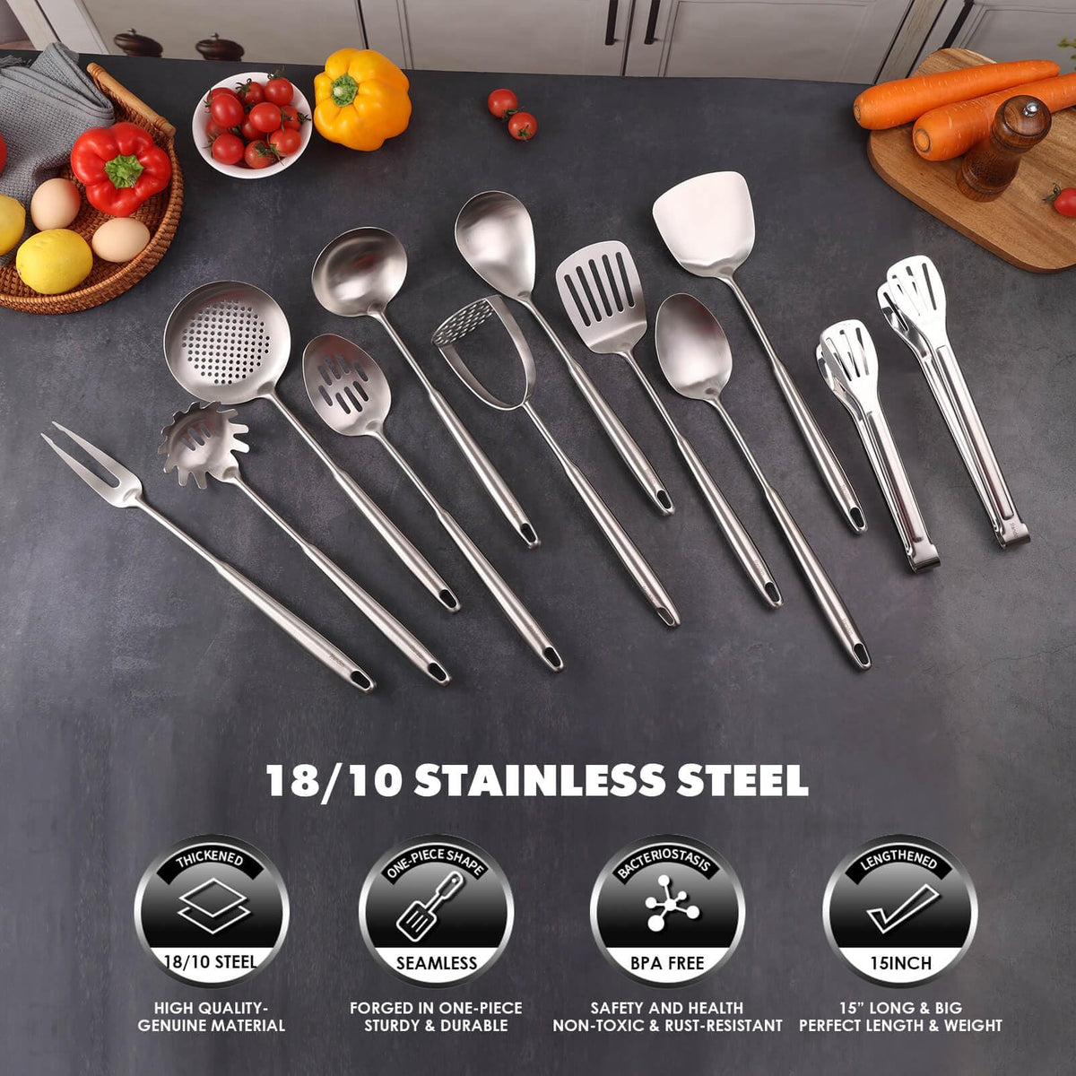 Standcn slotted serving spoon for draining while serving