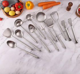 Standcn 18/10 Stainless Steel Utensils Set — 12-Piece All-Metal Kitchen Tools & 15" Serving Utensils