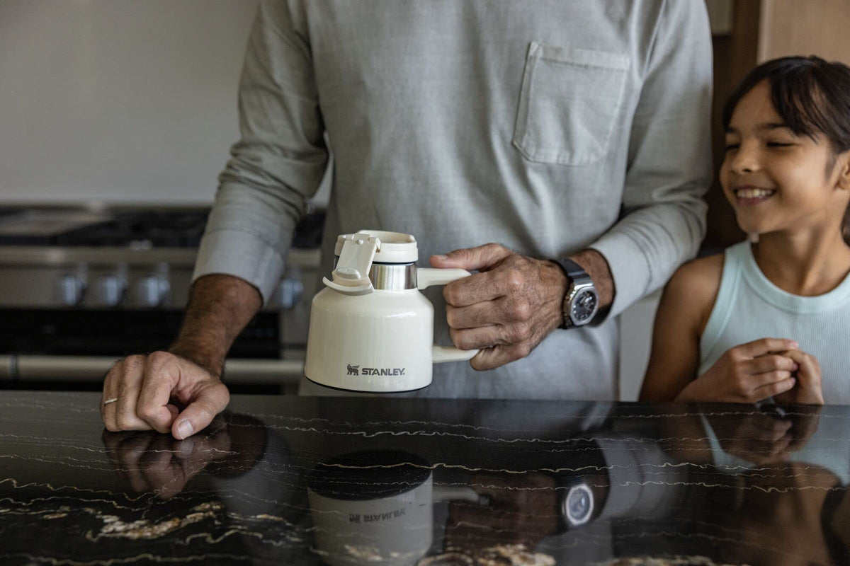 STANLEY Admiral's Mug wide body insulates hot or cold drinks for hours.