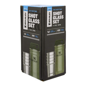 Close-up of STANLEY stainless steel glasses with odor-free finish.