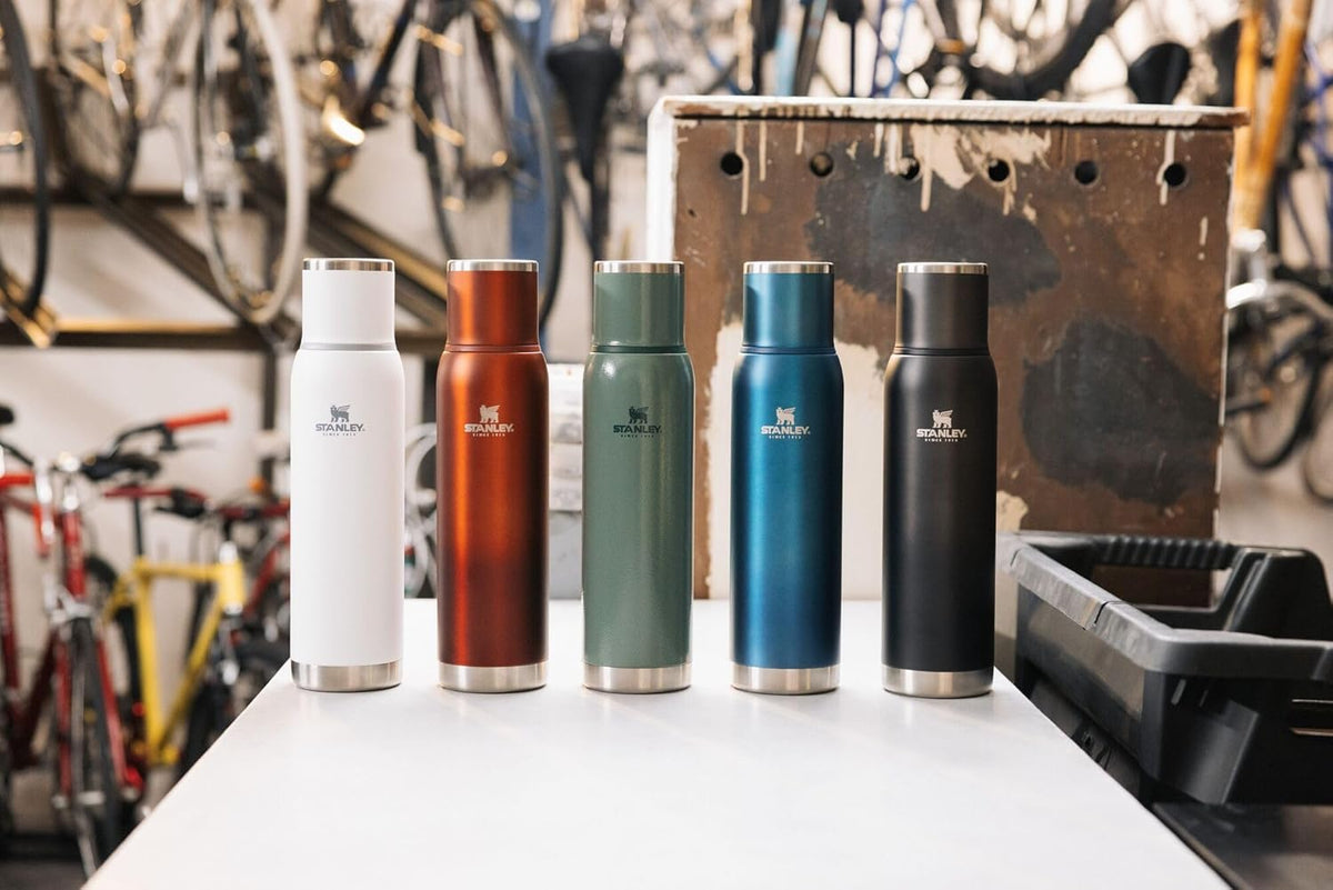 STANLEY Adventure-To-Go bottle's durable stainless steel body keeps drinks hot or cold.