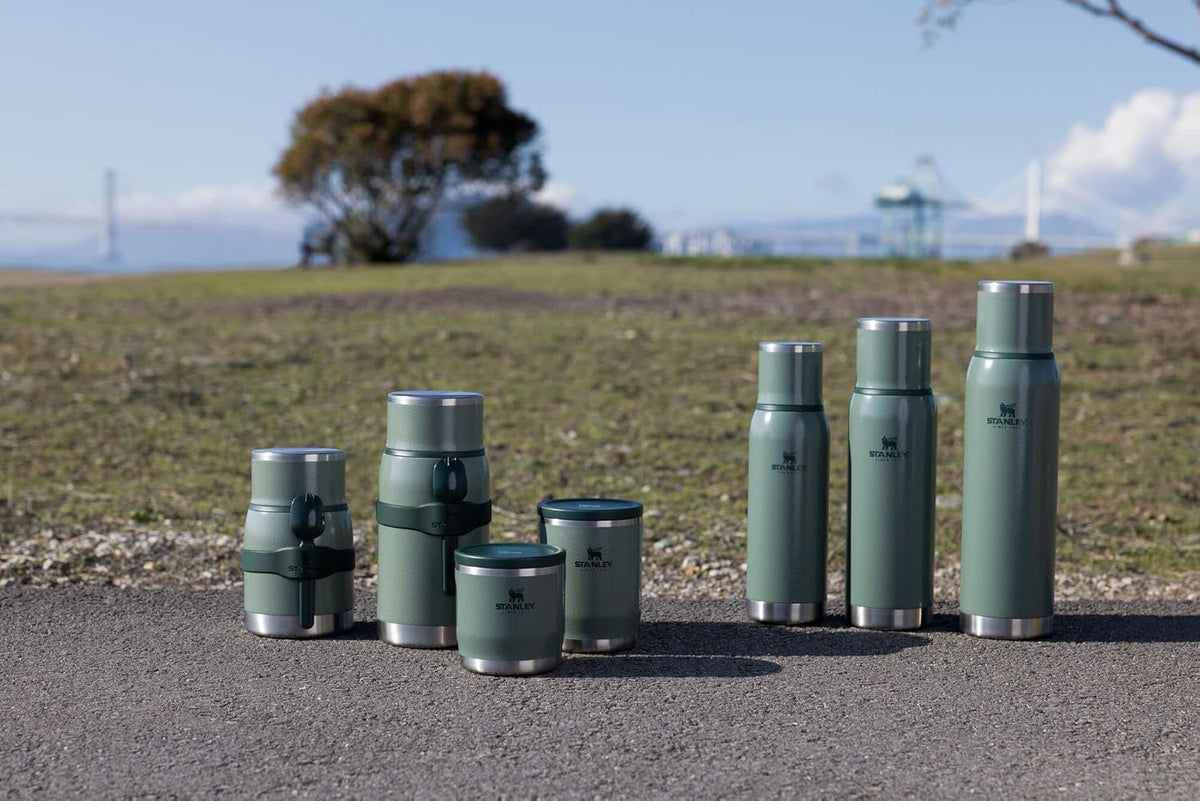 STANLEY Adventure-To-Go bottle with leakproof cup lid for mess-free sipping outdoors.