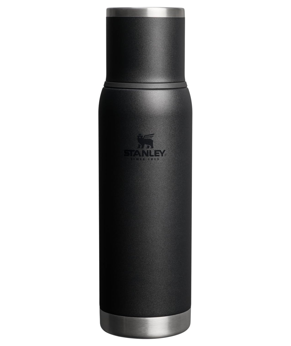 Stanley Adventure-To-Go vacuum bottle in black 2.0 with leakproof lid keeps drinks hot or cold for hours