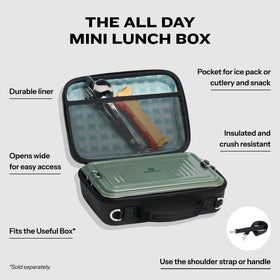 Stanley All Day Mini Lunch Box interior with mesh pocket for utensils and snacks.