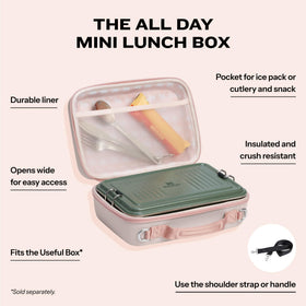 STANLEY All Day Mini Lunch Box Rose Quartz interior pocket for utensils or snacks.