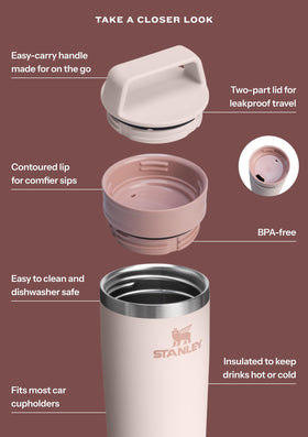 Stanley Café-To-Go mug features integrated handle for easy carrying.