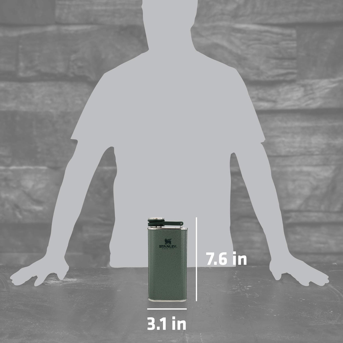 Stanley Classic Flask 18-8 stainless steel body offers rugged durability for outdoor use.