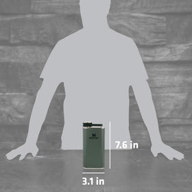 Stanley Classic Flask 18-8 stainless steel body offers rugged durability for outdoor use.