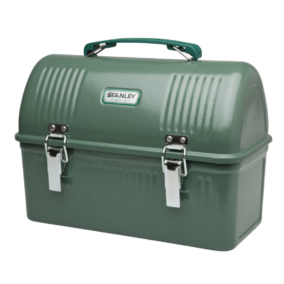 STANLEY Classic Lunch Box hammertone green front view with sturdy handle for easy transport.
