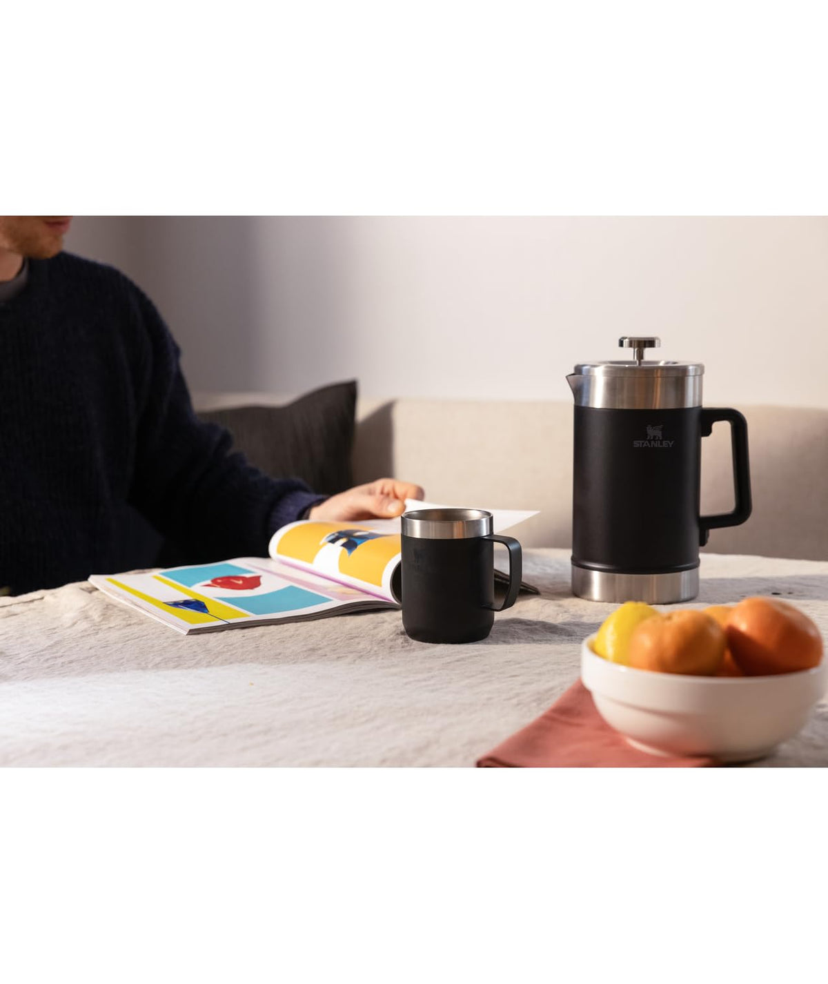 STANLEY Classic Stay-Hot French Press mesh filter keeps grounds out for a clean pour