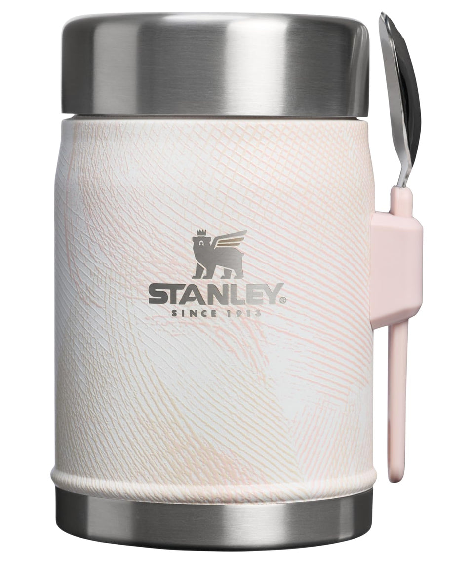 STANLEY legendary classic food jar with spork in Sahara Plume keeps meals hot or cold.