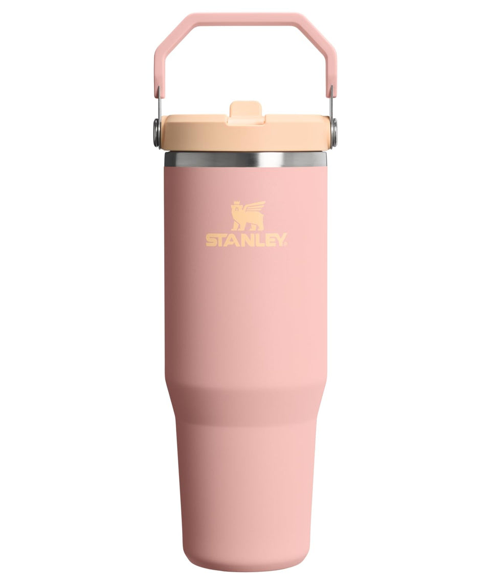 Stanley IceFlow 2.0 flip straw tumbler in peach rose finish keeps drinks cold during commutes.