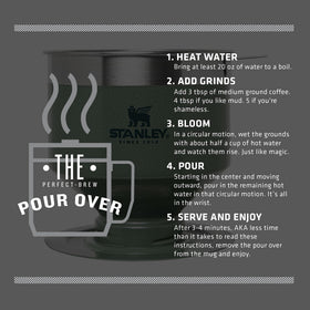 STANLEY Perfect Brew Pour Over bloom moment with grounds swelling and aromas rising.