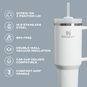 Stanley Quencher FlowState lid in 3-position design enabling versatile sipping.