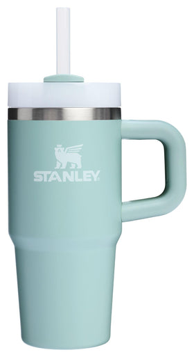 STANLEY Quencher H2.0 seafoam tumbler with handle and straw, ideal for on-the-go hydration.