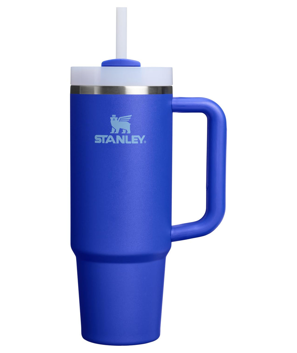 Stanley Quencher H2.0 30 oz tumbler with cobalt handle keeps drinks cold for hours.