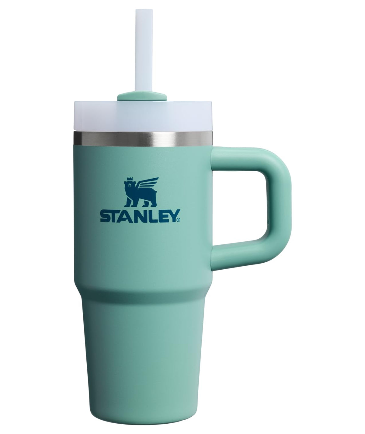 STANLEY Quencher H2.0 14oz front view with handle for easy carrying and daily hydration.