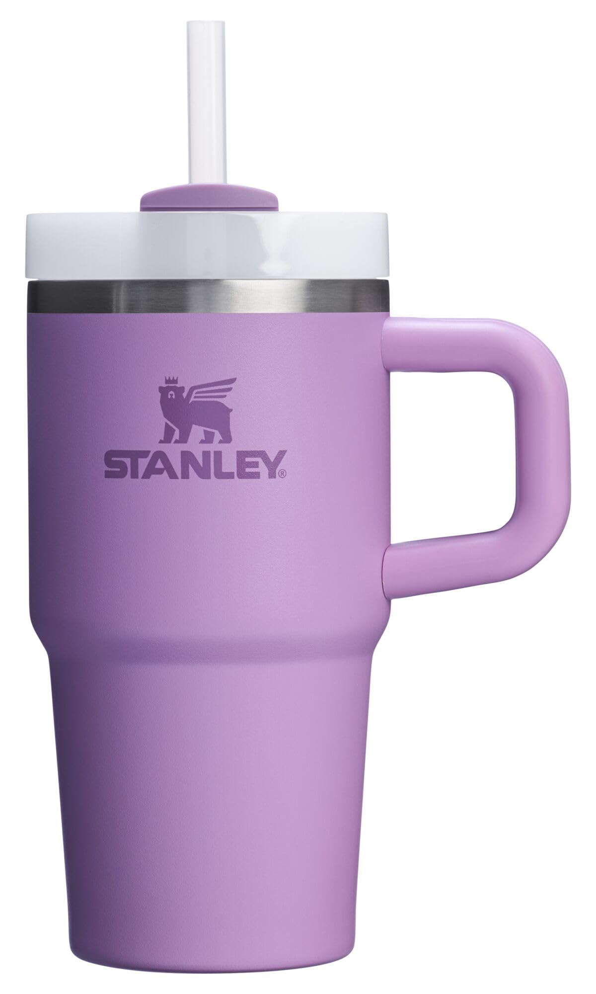 STANLEY Quencher H2.0 20 oz with lilac handle, easy travel hydration.