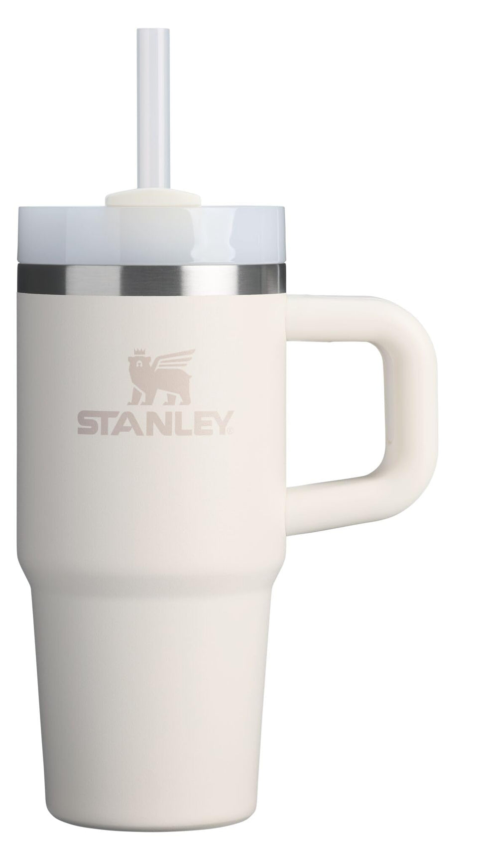 STANLEY Quencher H2.0 14oz cream with handle and straw for easy on-the-go hydration.