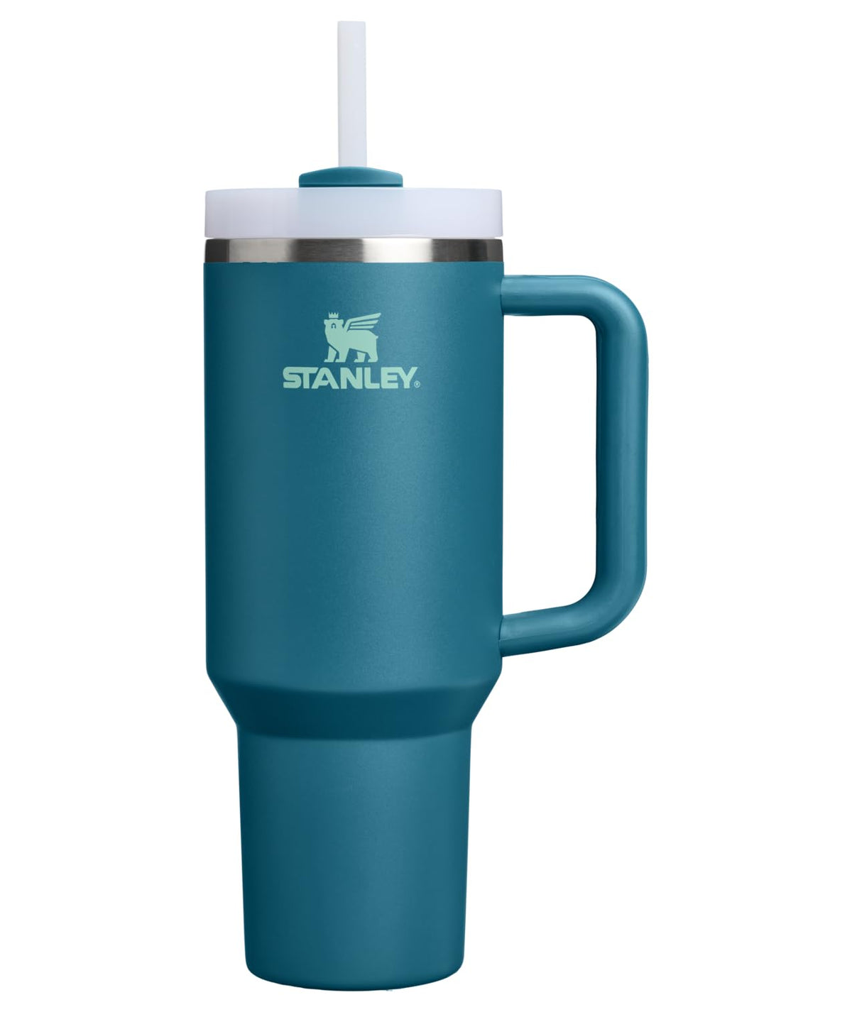 Stanley Quencher H2.0 tumbler with handle and straw keeps drinks cold for travel.