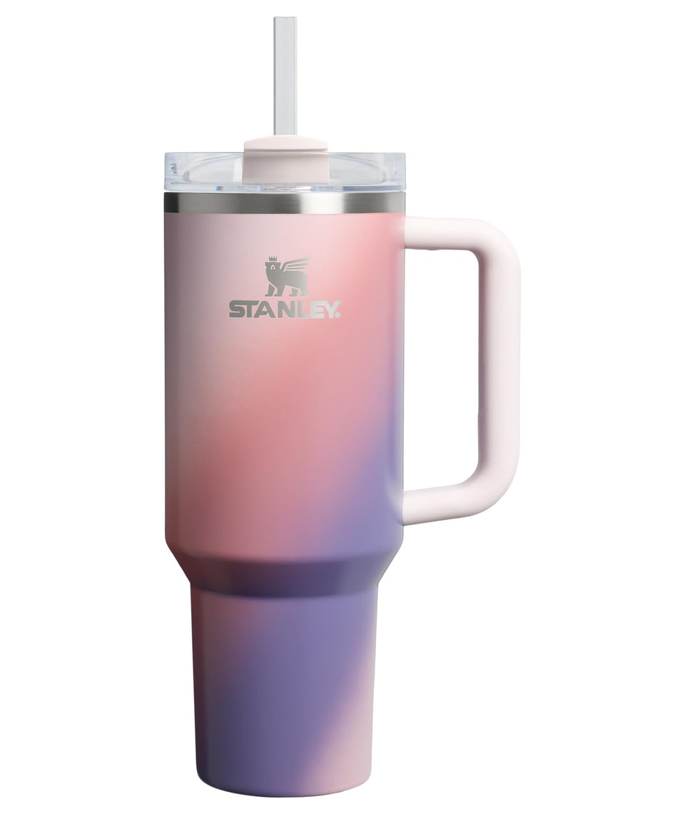 Stanley Quencher H2.0 40oz bottle with handle keeps drinks cold for hours on the go.