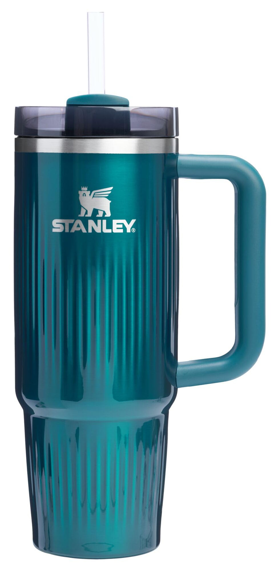 Stanley Quencher H2.0 Marina Shine tumbler front view; fits cup holders and resists spills