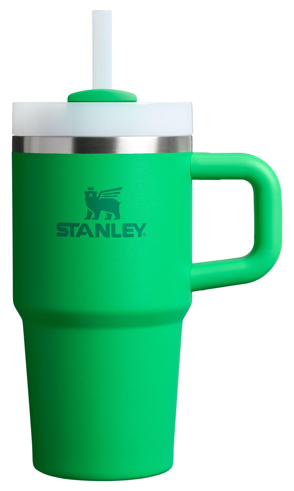 Stanley Quencher H2.0 Meadow tumbler side view with ergonomic handle for easy transport