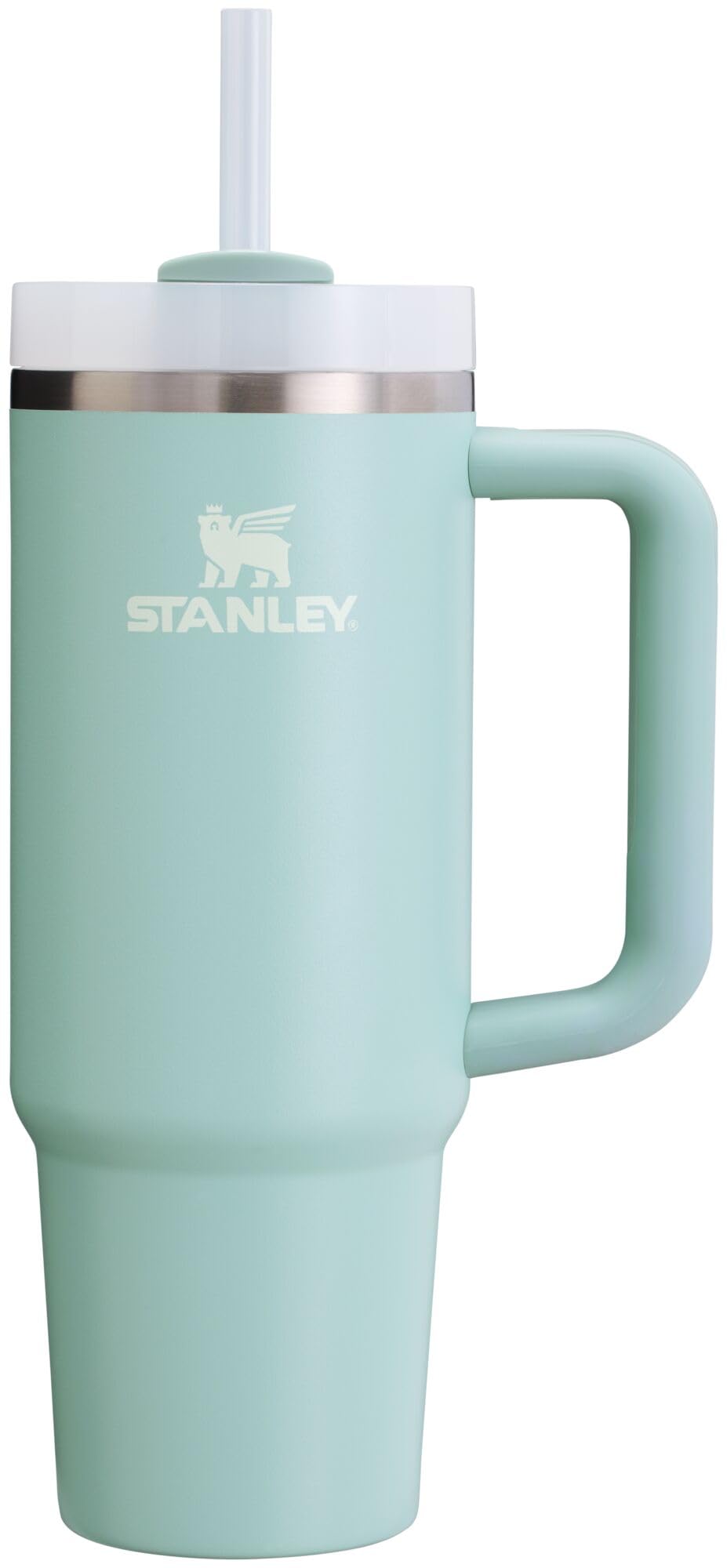 Stanley Quencher H2.0 seafoam tumbler with handle for easy transport and cold drinks