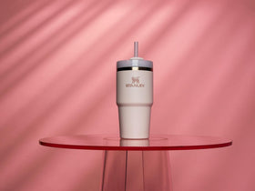 Stanley Quencher H2.0 Rose Quartz 20oz durable stainless steel for daily adventures.