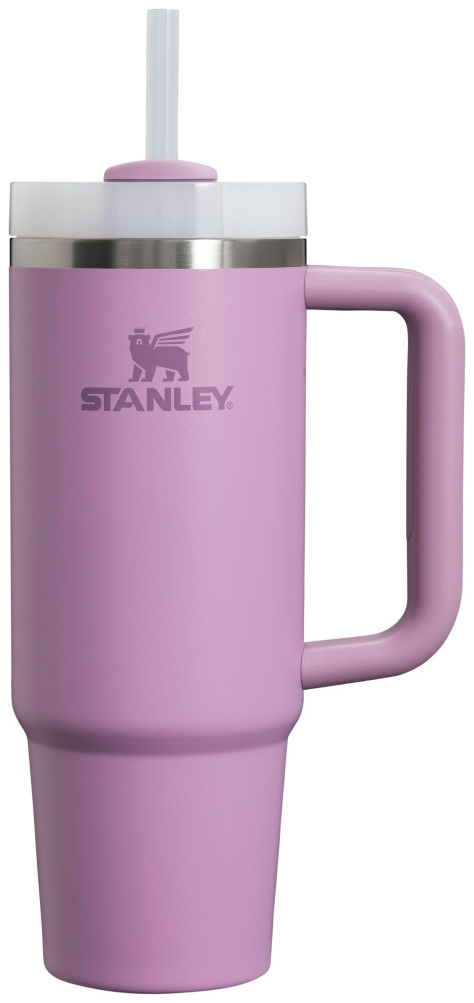 STANLEY Quencher H20 tumbler with handle in lilac for portable hydration on the go.