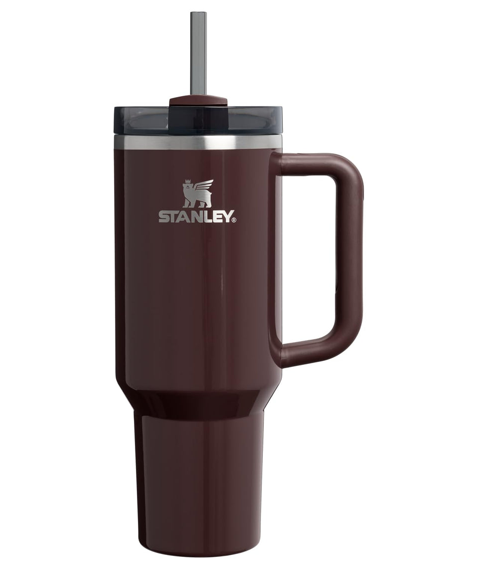 Stanley Quencher H2.0 with handle and straw shown, keeps beverages cold on the go.