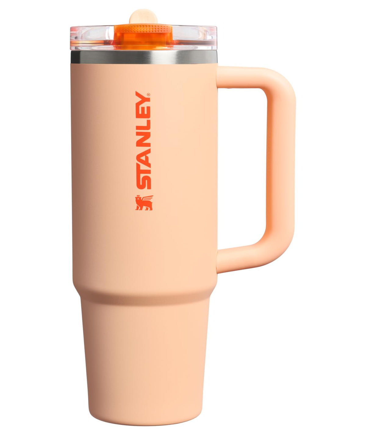 Stanley Quencher ProTour Flip Straw with leakproof lid in orange sherbet keeps drinks cold on the go.