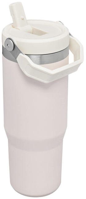 STANLEY rose quartz tumbler with handle for easy carrying.