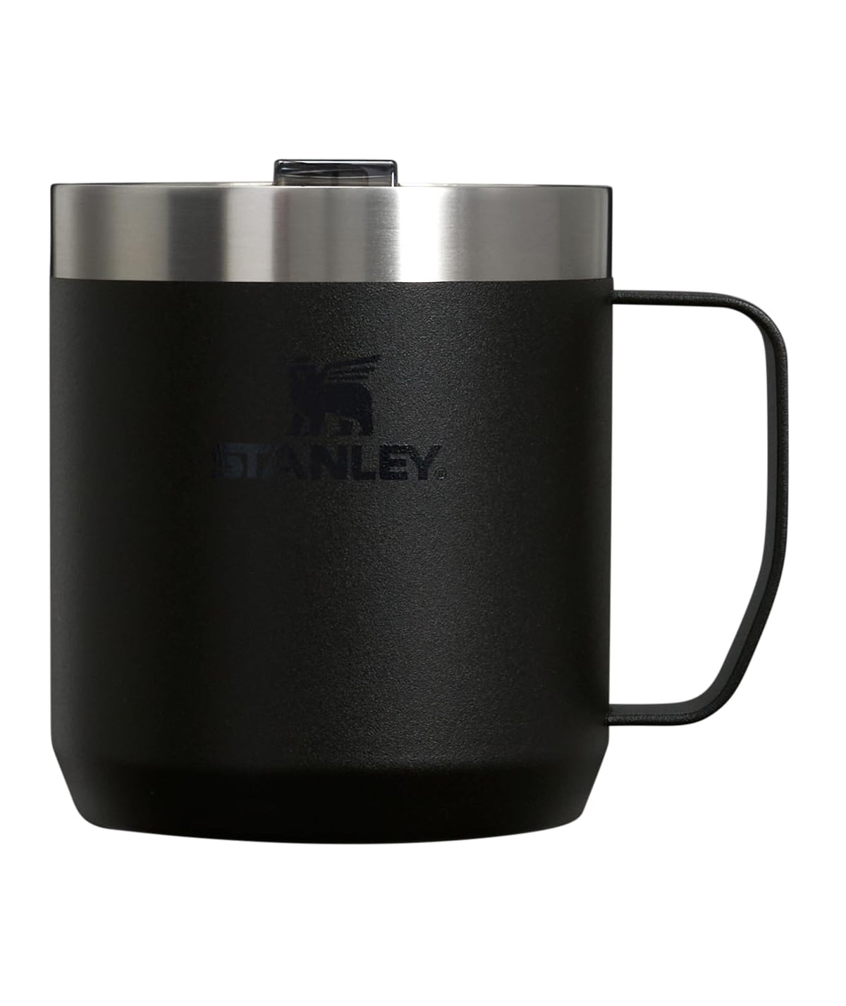 Stanley Stay Hot Camp Mug 12oz with lid keeps hot coffee on the go.