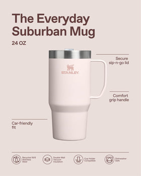 STANLEY Suburban Mug with drink-thru lid for splash-free sipping.
