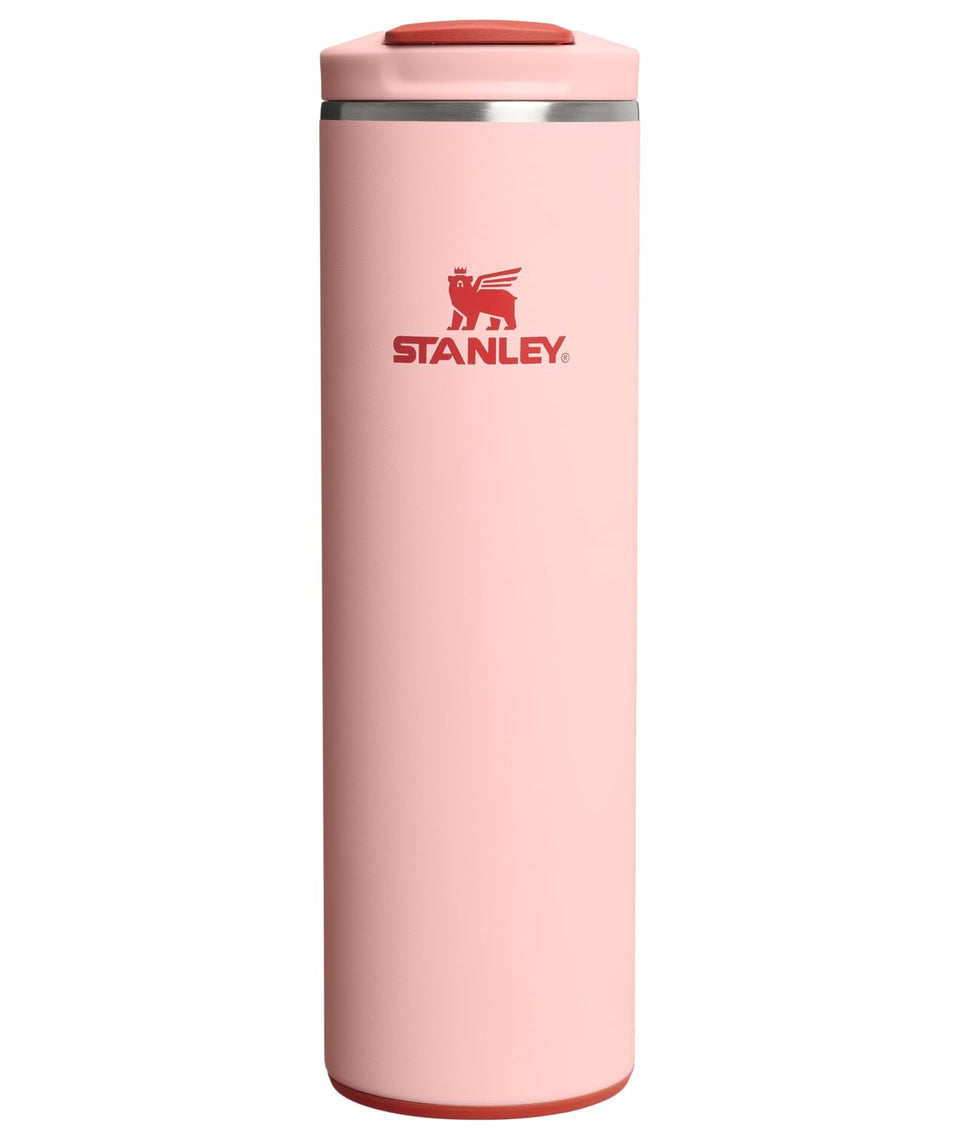 Stanley Transit Flip Top Mug in Peach Rose keeps beverages hot on the go.