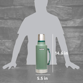 STANLEY vacuum bottle in hammertone green, durable stainless steel for travel use.