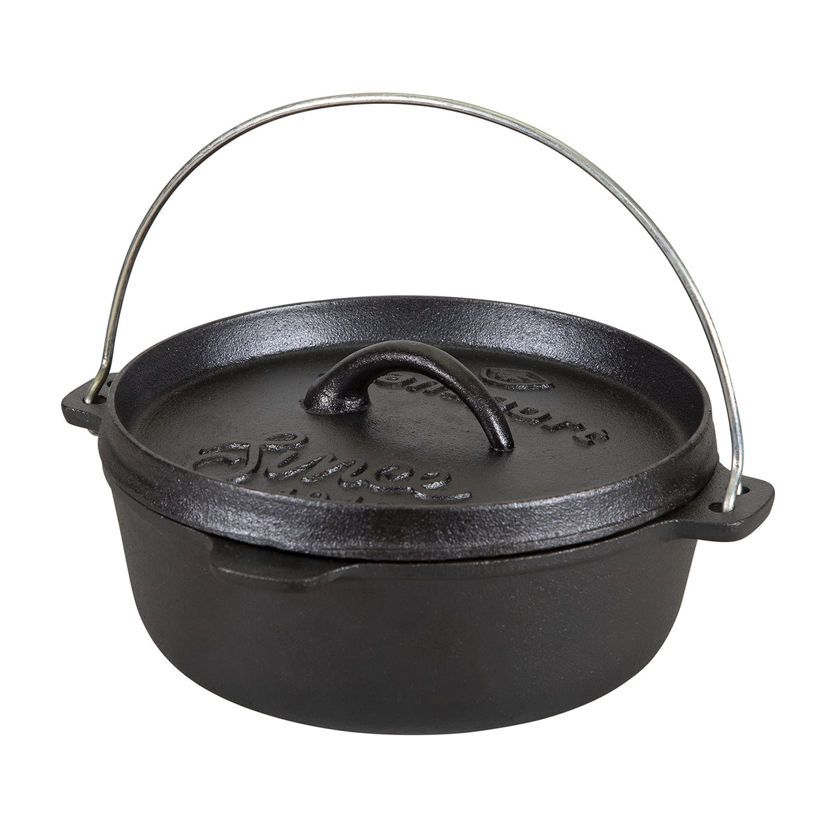 Stansport 2 Qt Dutch Oven with flat bottom and lid on for even cooking at camp