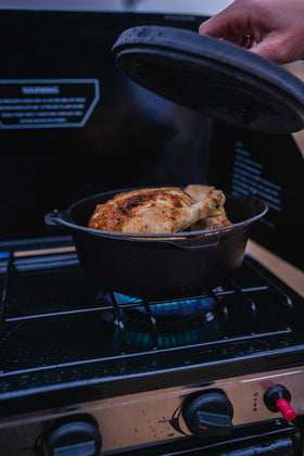 Stansport camping setup with durable Dutch oven for outdoor meals