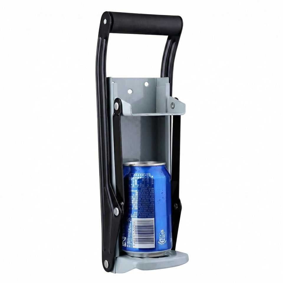 Stanz wall-mounted can crusher with compact design saves kitchen space.