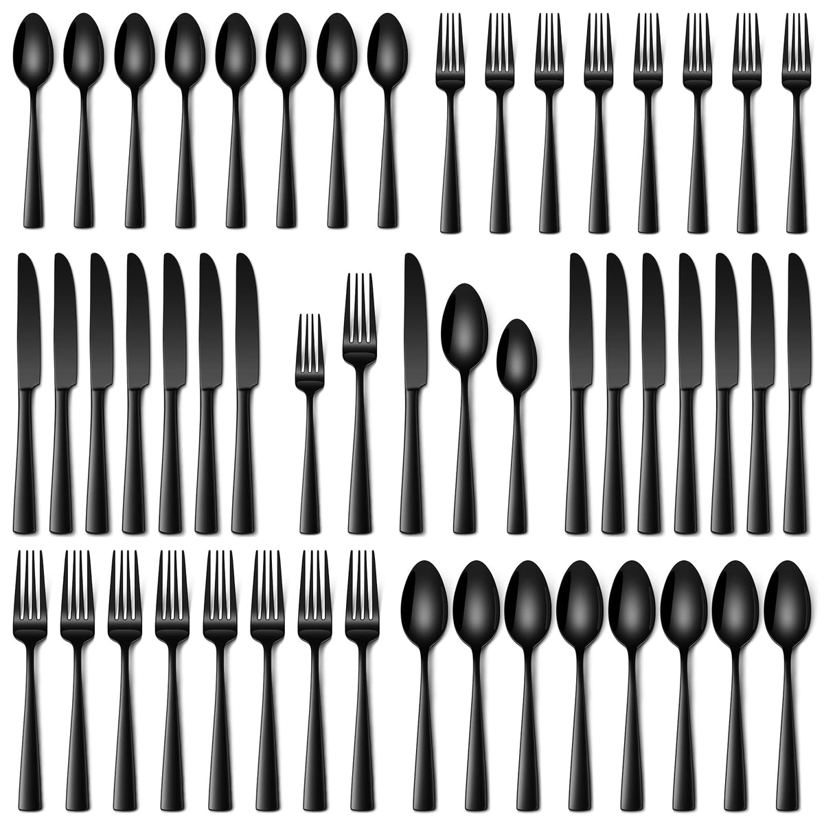 Stapava 40-Pcs black silverware set dinner knives on a modern table; durable daily use.