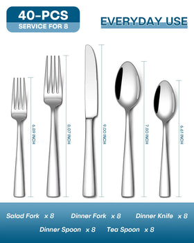 Stapava 40-piece dinner forks image highlights sturdy forks with modern squared handles.