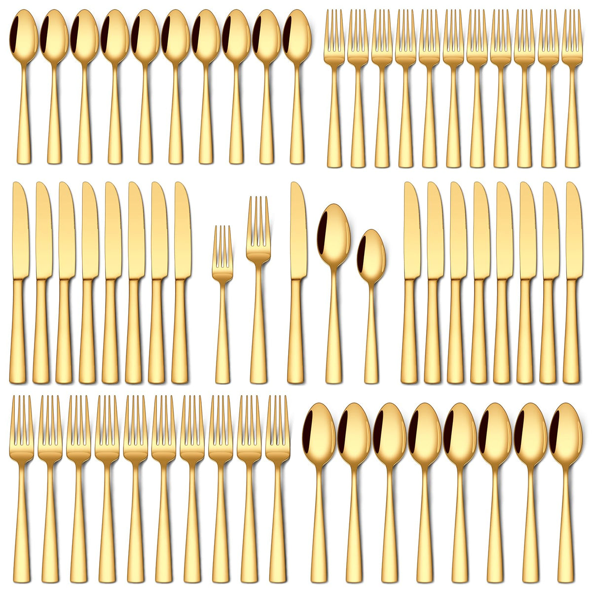 Stapava 60-piece gold silverware set dinner knives with mirror finish for elegant meals and durable use