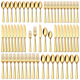 Stapava 60-piece gold silverware set dinner knives with mirror finish for elegant meals and durable use