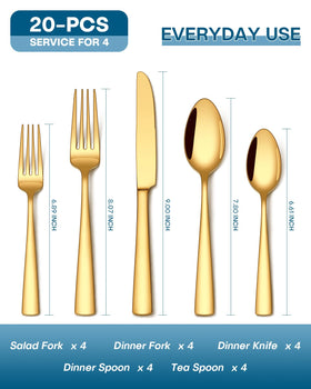 Stapava gold silverware set with dinner forks for balanced handling