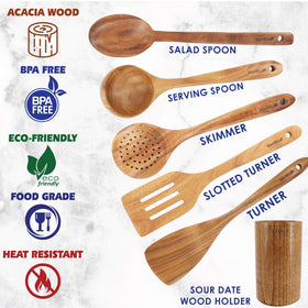 StarBlue acacia wood serving spoon adds natural warmth to meals.
