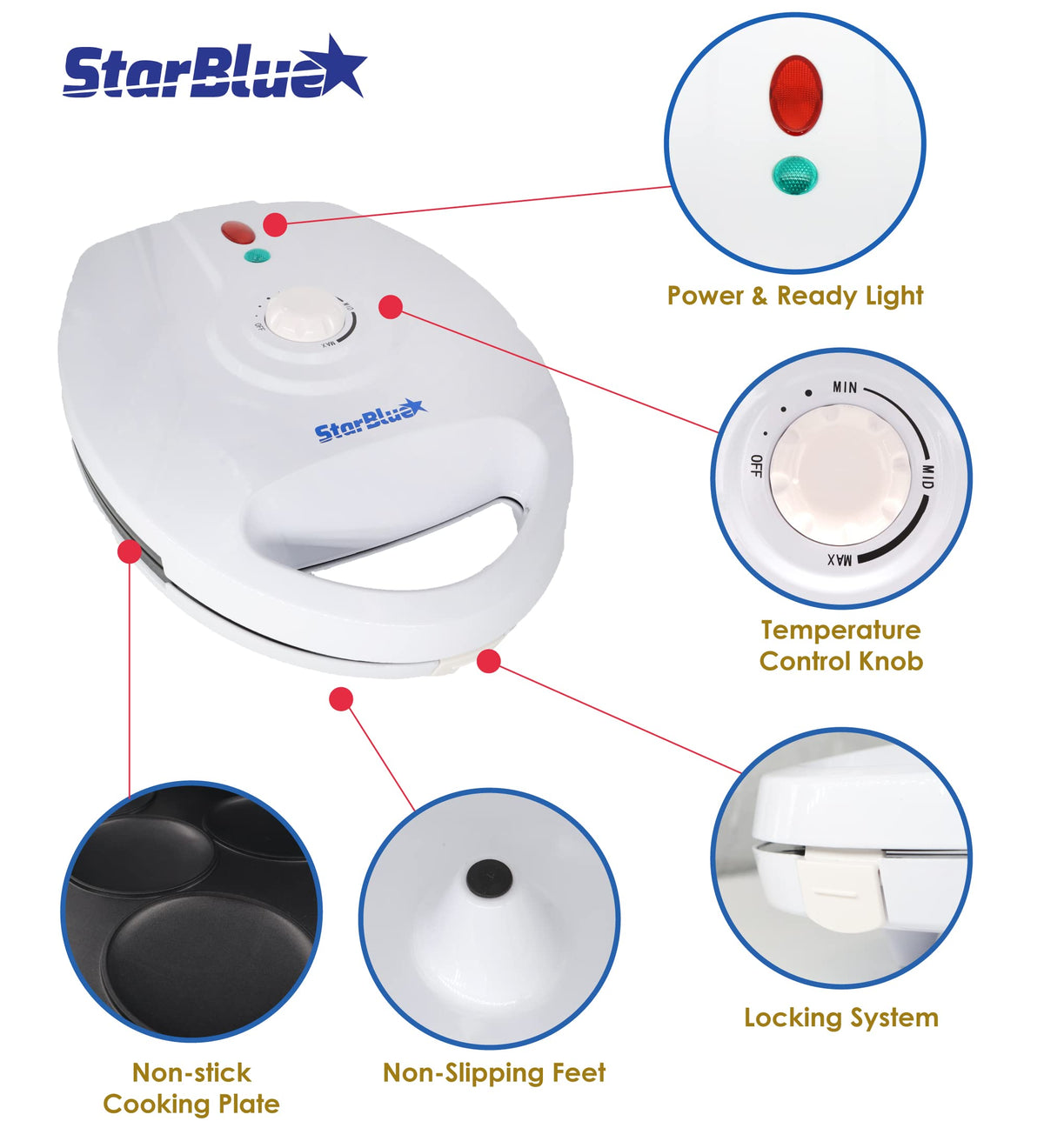 StarBlue electric arepa maker control panel with adjustable temperature