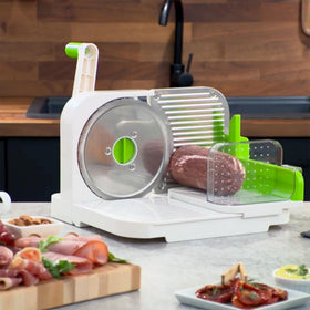 Starfrit Deli Slicer meat and cheese slices for sandwiches and charcuterie.